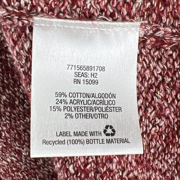 Laura Scott Size XL Sweater Red Gold Thread Cable Knit Crew Neck Long Sleeves - Picture 8 of 9